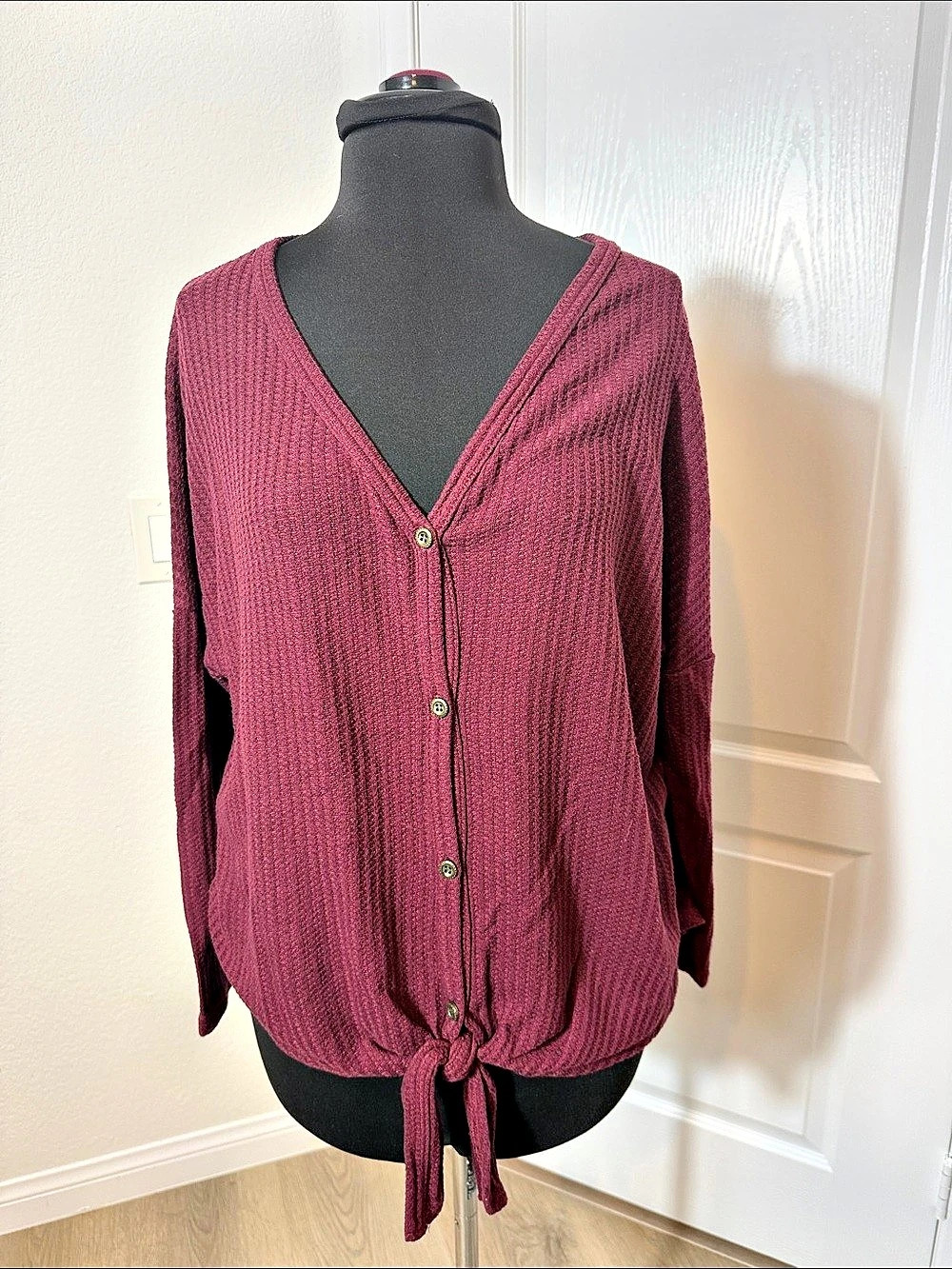 IWOLLENCE Cute & Comfy Oversizes Tie-Front Cardigan in Plum Size Medium L